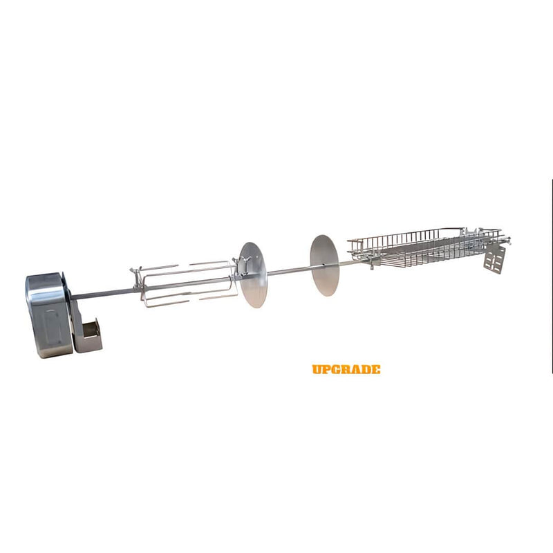 Universal BBQ Rotisserie Kit | BBQ Addon showing tall the additional accessories including gyro discs and basket