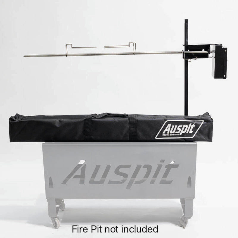 Products Auspit Portable Compact Camping Spit Rotisserie showing carry bag