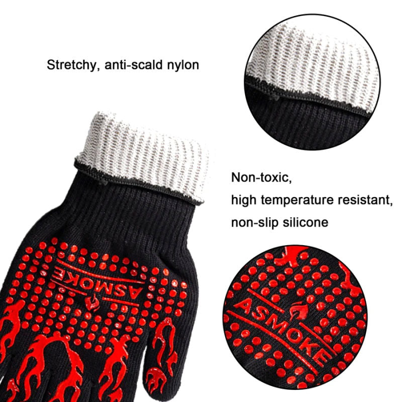 view of the ASMOKE logo on gloves, non toxic and high temperature resistant materials