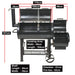 BBQ Offset Smoker Flaming Coals showing dimensions