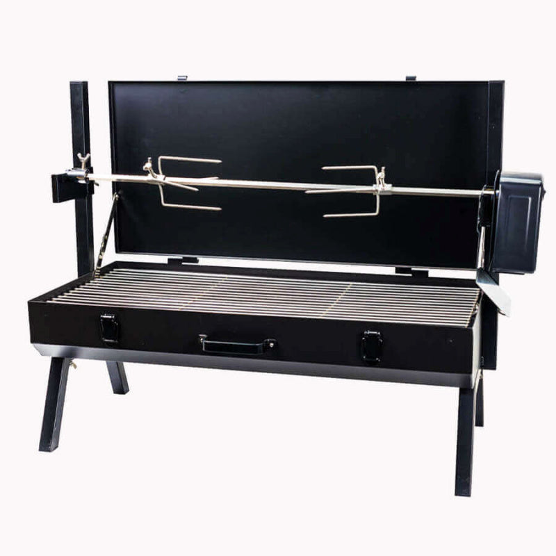 Flaming Coals: Charcoal BBQ Mini Spit Roaster front view