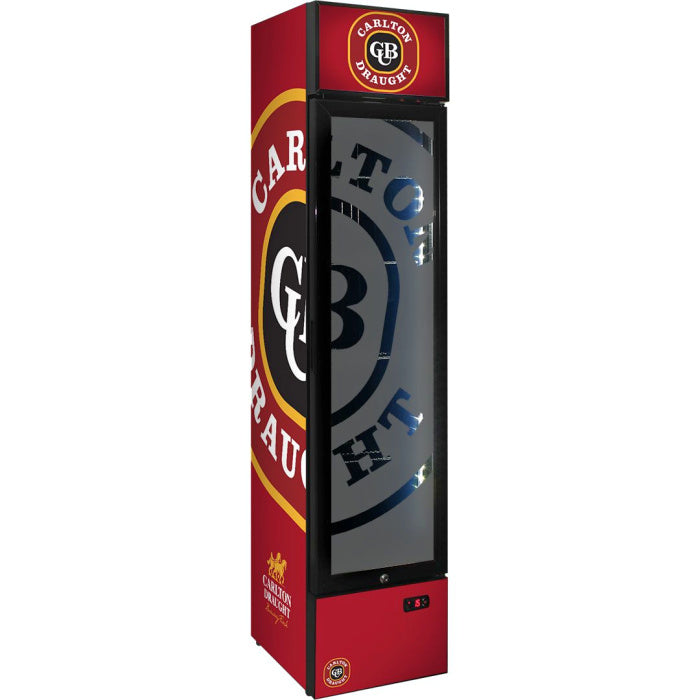 Bar Fridge | 160 Litre Carlton Draught full view of bar fridge on white background