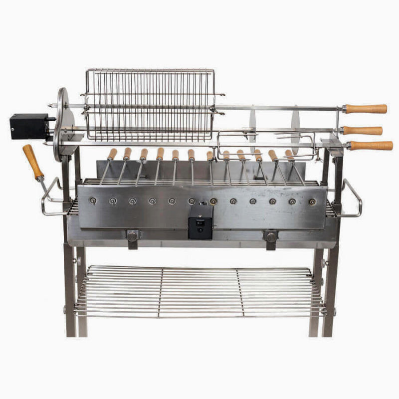 Flaming Coals: Deluxe Stainless Steel Cyprus Spit showing grills