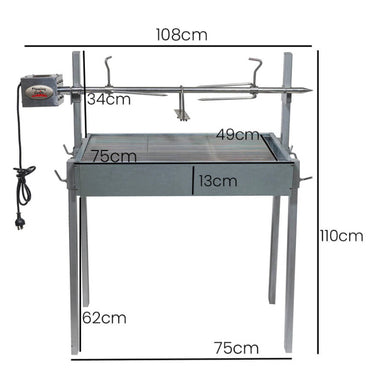 Spit Roaster Extendable by Flaming Coals: showing dimensions