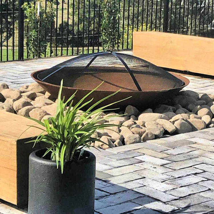 Fire Pit Accessory: Ember Screen on Cauldron Hearth Fire Pit