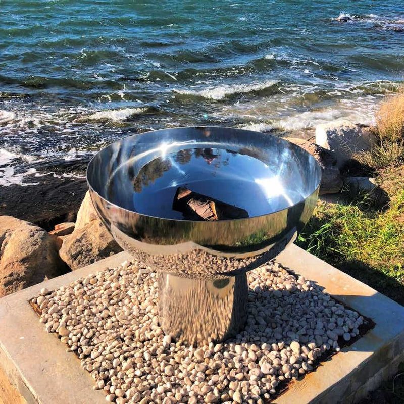 Fire Pit: The Goblet Of Fire in stainless steel top view near ocean