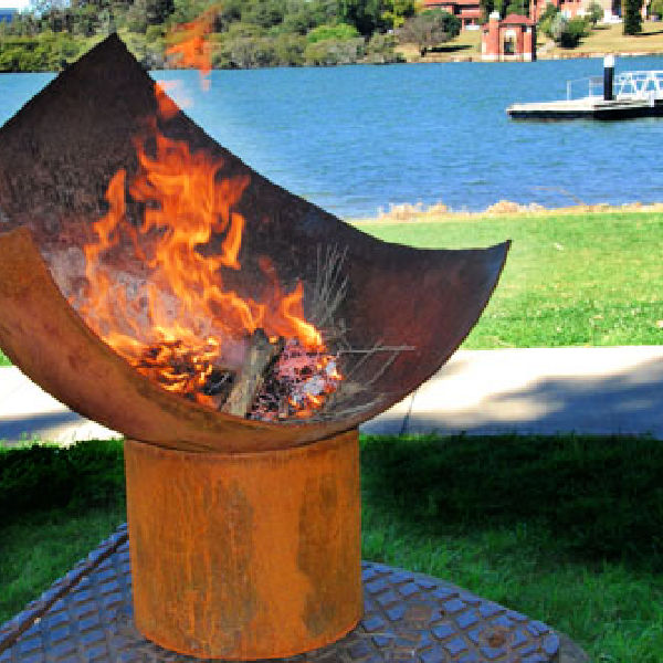 Fire Pit: The Holy Grail in Cast Iron side view lit