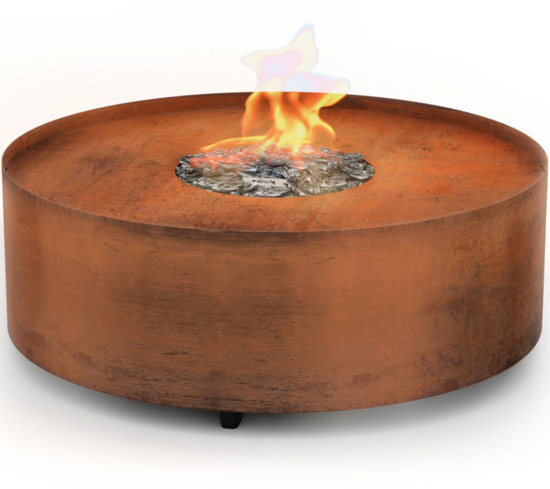 Fireplace | Galio Automatic Outdoor Fire Pit |  close up view of corten fireplace on white background