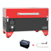 Portable Pellet Grill in Apple Red close up front on view with included cover and meat probe