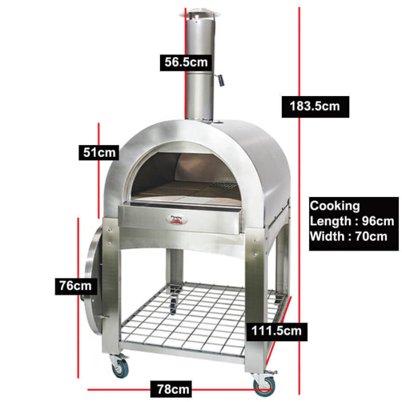 Flaming Coals: Wood Fired Pizza Oven showing dimensions
