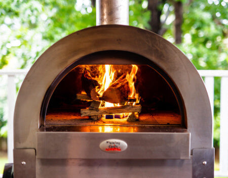 Flaming Coals: Wood Fired Pizza Oven with fire inside